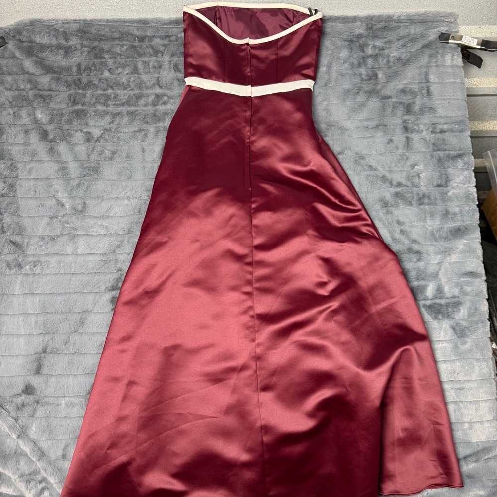 Jessica McClintock Gunne Sax Gown Women 5 Burgundy Satin Strapless Bow Dress - Picture 7 of 10
